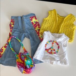 Colorful Doll Outfit Set with Peace Sign Top